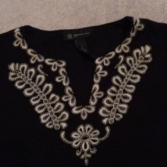 INC International Concepts Embroidered Gold DRESS Stretchy Flattering Petite - Picture 3 of 6